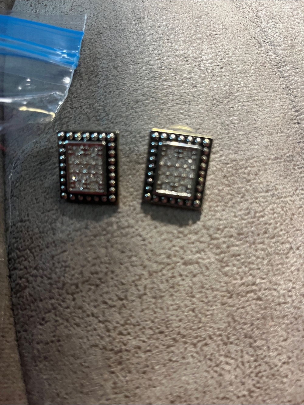 Rectangular Pavé Stud Earrings in Black and Silver 1875